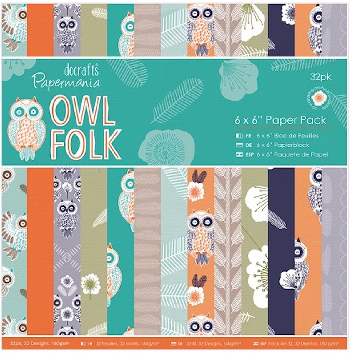 Docraft -Paper Pack - Owl Folk -6 x 6 inch - 32 vellen