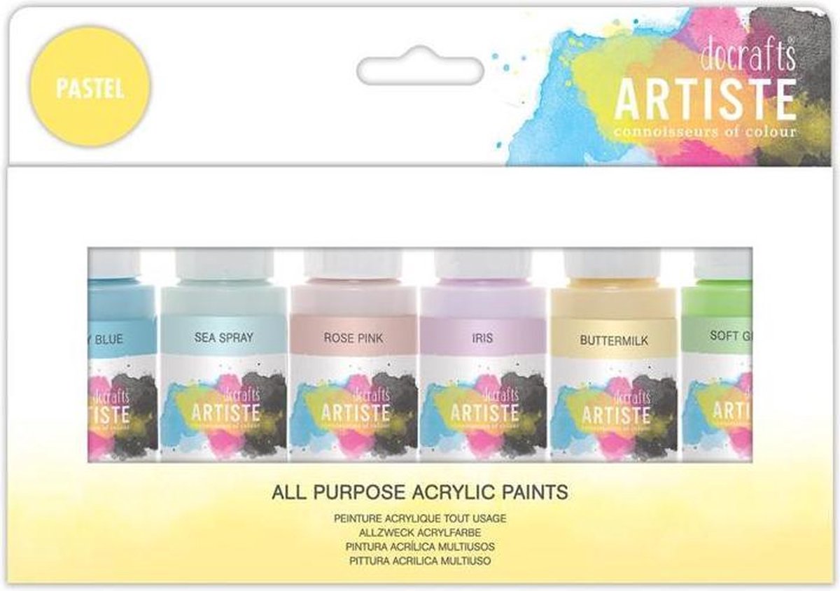 Docrafts Artiste Acrylic Paint Pack 6 x 59 ml Pastel