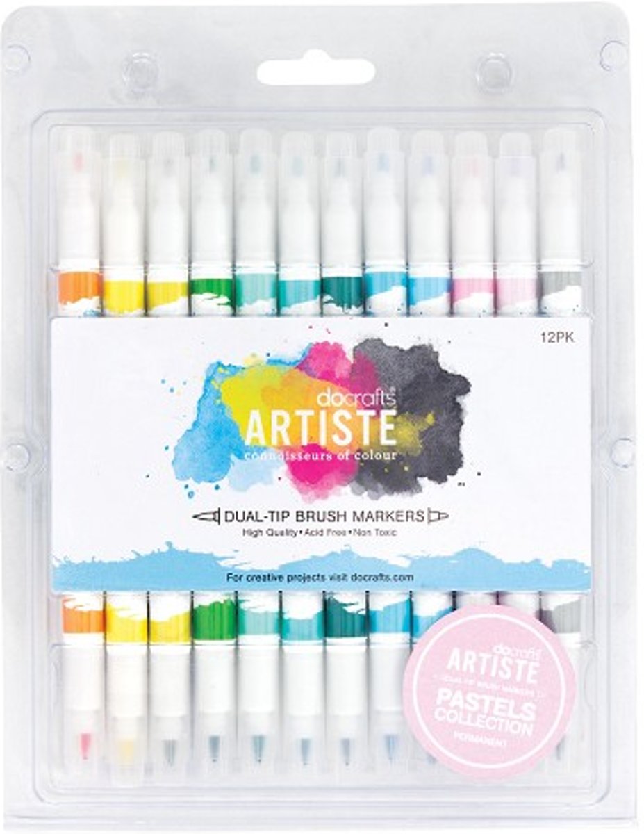 Dual Tip Brush Markers (12pcs) - Pastel