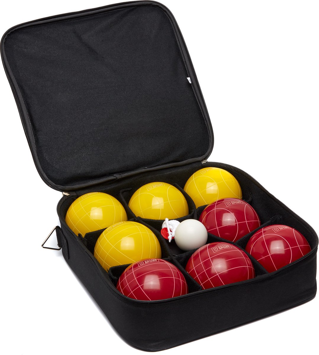 Bocce (als bowls en petanque) - Profi 10 cm - 8 kg in mooie draagtas - 4 gele en 4 rode ballen - afstandmeter