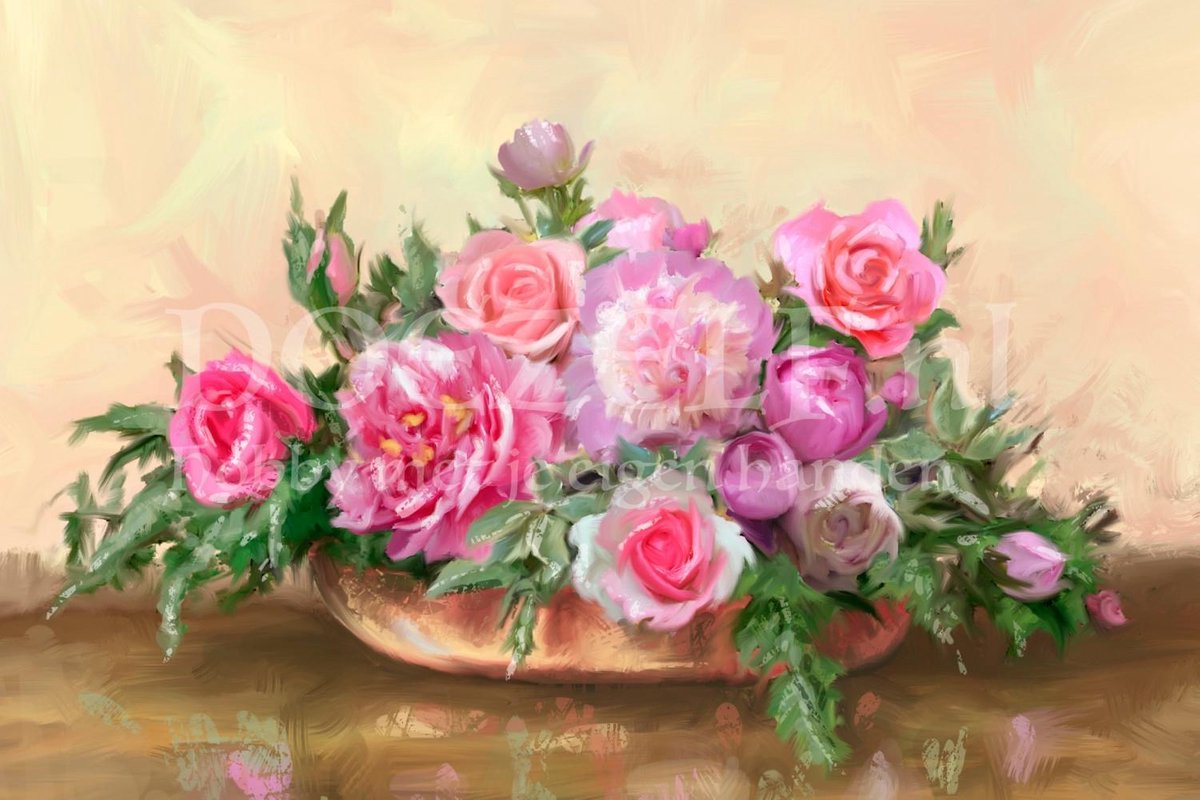 Diamond Painting Boeket roze bloemen 30x45cm. (Volledige bedekking - Vierkante steentjes) diamondpainting inclusief tools