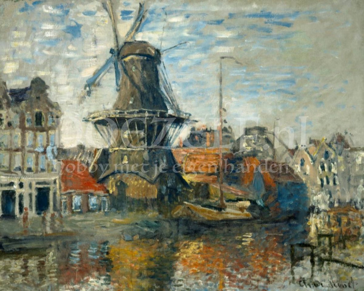 Diamond Painting De molen aan de Onbekende gracht van Monet 40x50cm. (Volledige bedekking - Ronde steentjes) diamondpainting inclusief tools