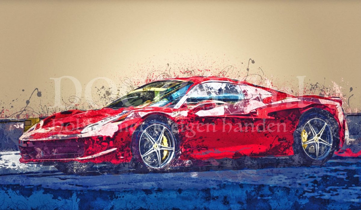 Diamond Painting Ferrari Aquarel 35x60cm. (Volledige bedekking - Vierkante steentjes) diamondpainting inclusief tools