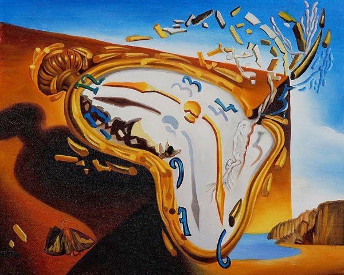 Diamond Painting Impressie smeltende klok van Dali 80x100cm. DP Volledige bedekking - Ronde steentjes - diamondpainting inclusief tools