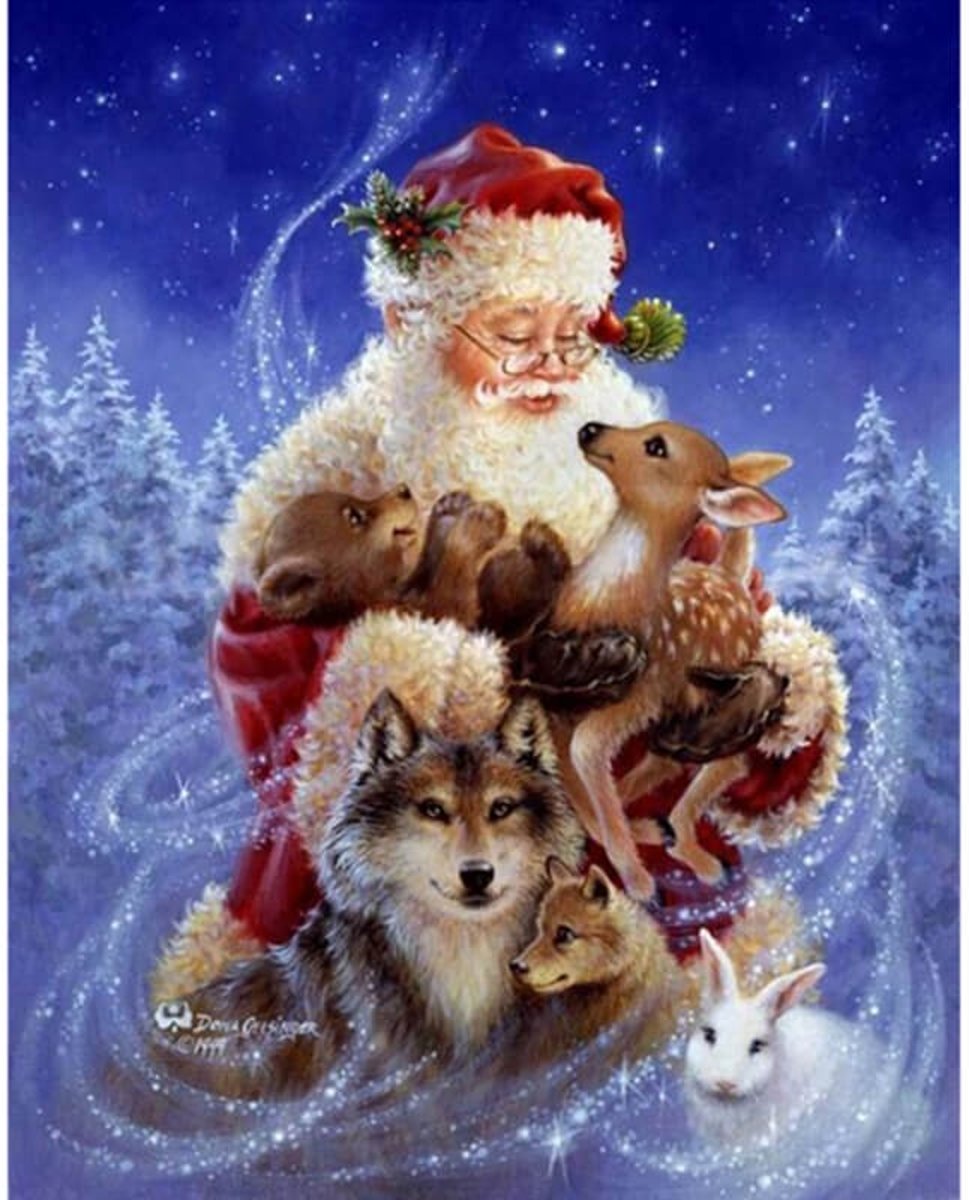 Diamond Painting Kerstman met hert en andere dieren 30x40cm. (Volledige bedekking - Vierkante steentjes) diamondpainting inclusief tools