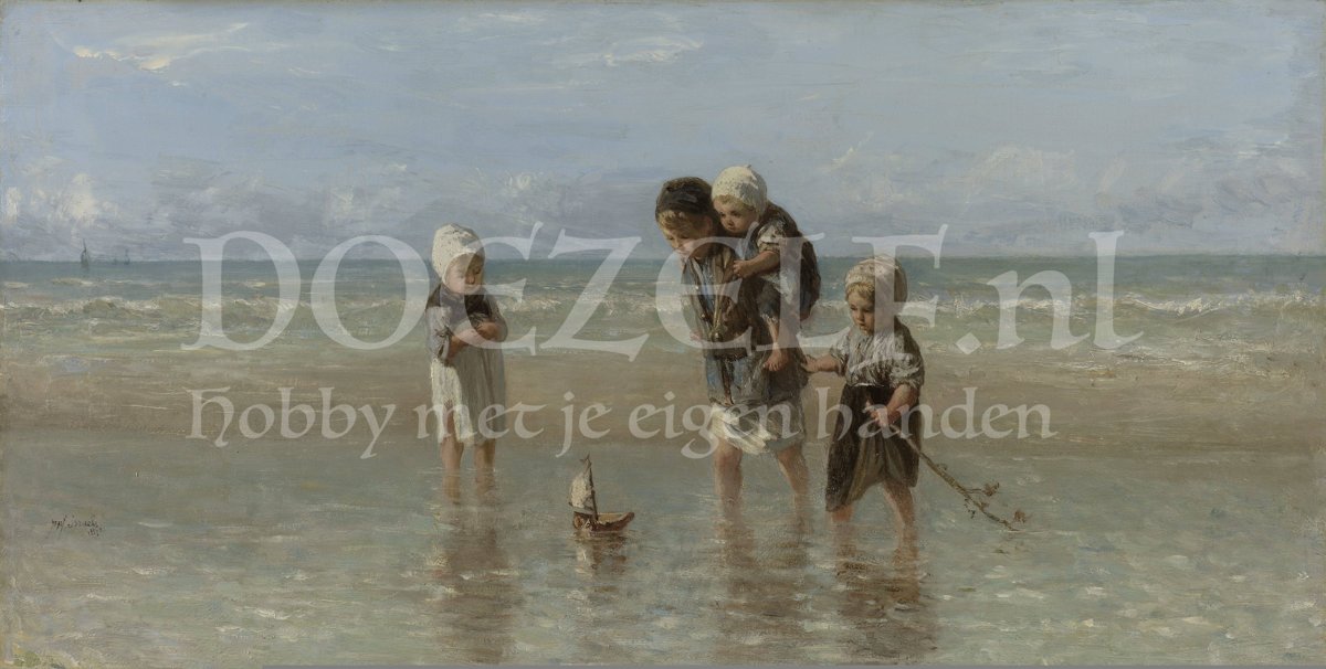 Diamond Painting Kinderen aan zee Jozef Israels 40x70cm. (Volledige bedekking - Ronde steentjes) diamondpainting inclusief tools