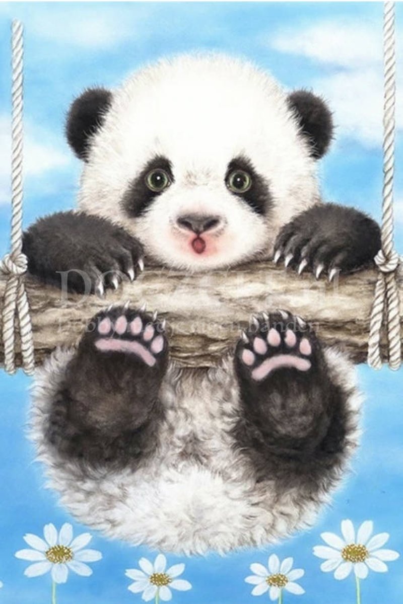 Diamond Painting Klimmende panda 30x45cm. (Volledige bedekking - Ronde steentjes) diamondpainting inclusief tools