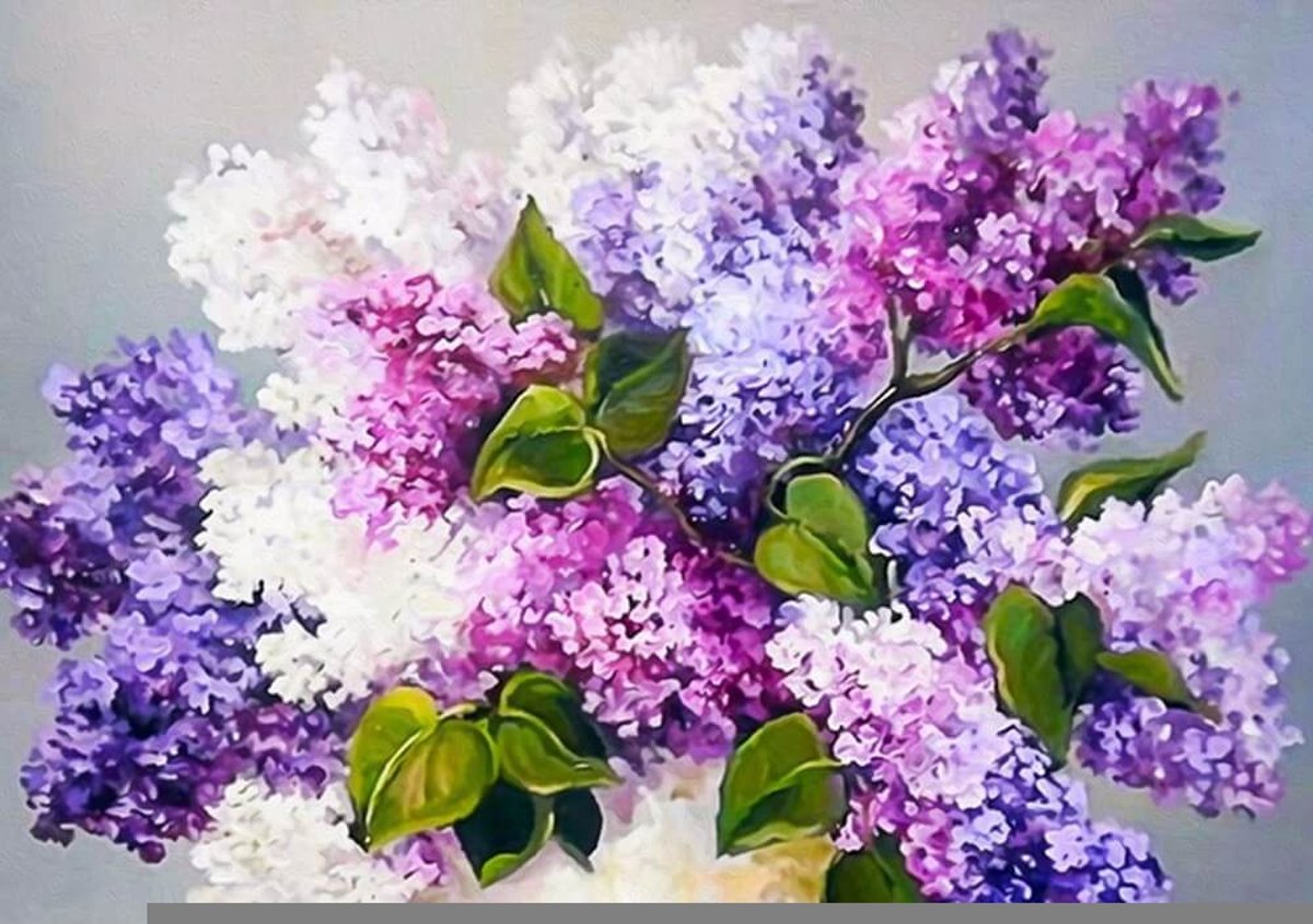 Diamond Painting Lavendel bloemen 50x50cm. (Volledige bedekking - Ronde steentjes) diamondpainting inclusief tools