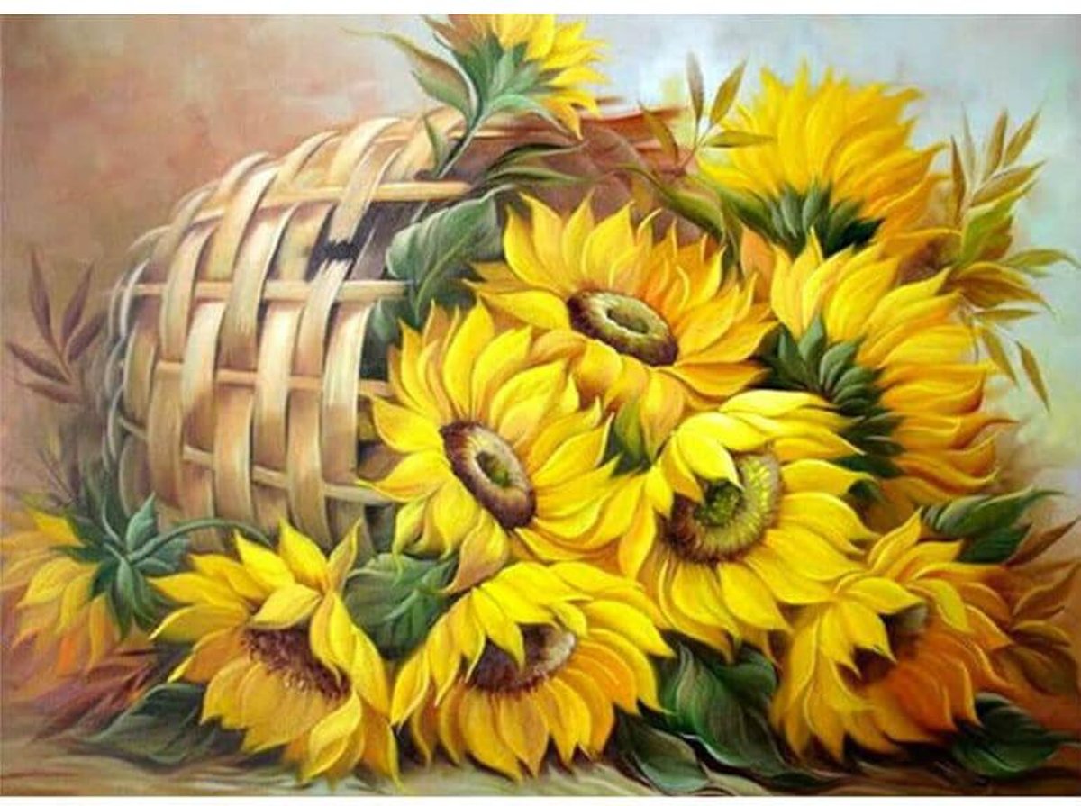 Diamond Painting Mand zonnebloemen 50x60cm. (Volledige bedekking - Vierkante steentjes) diamondpainting inclusief tools