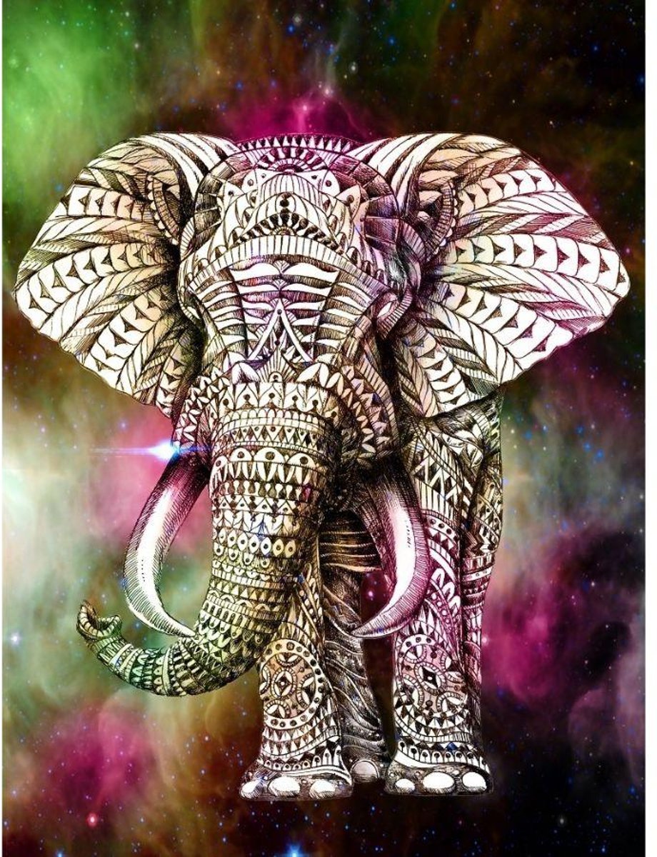 Diamond Painting Olifant Zentangle 40x50cm. (Volledige bedekking - Ronde steentjes) diamondpainting inclusief tools