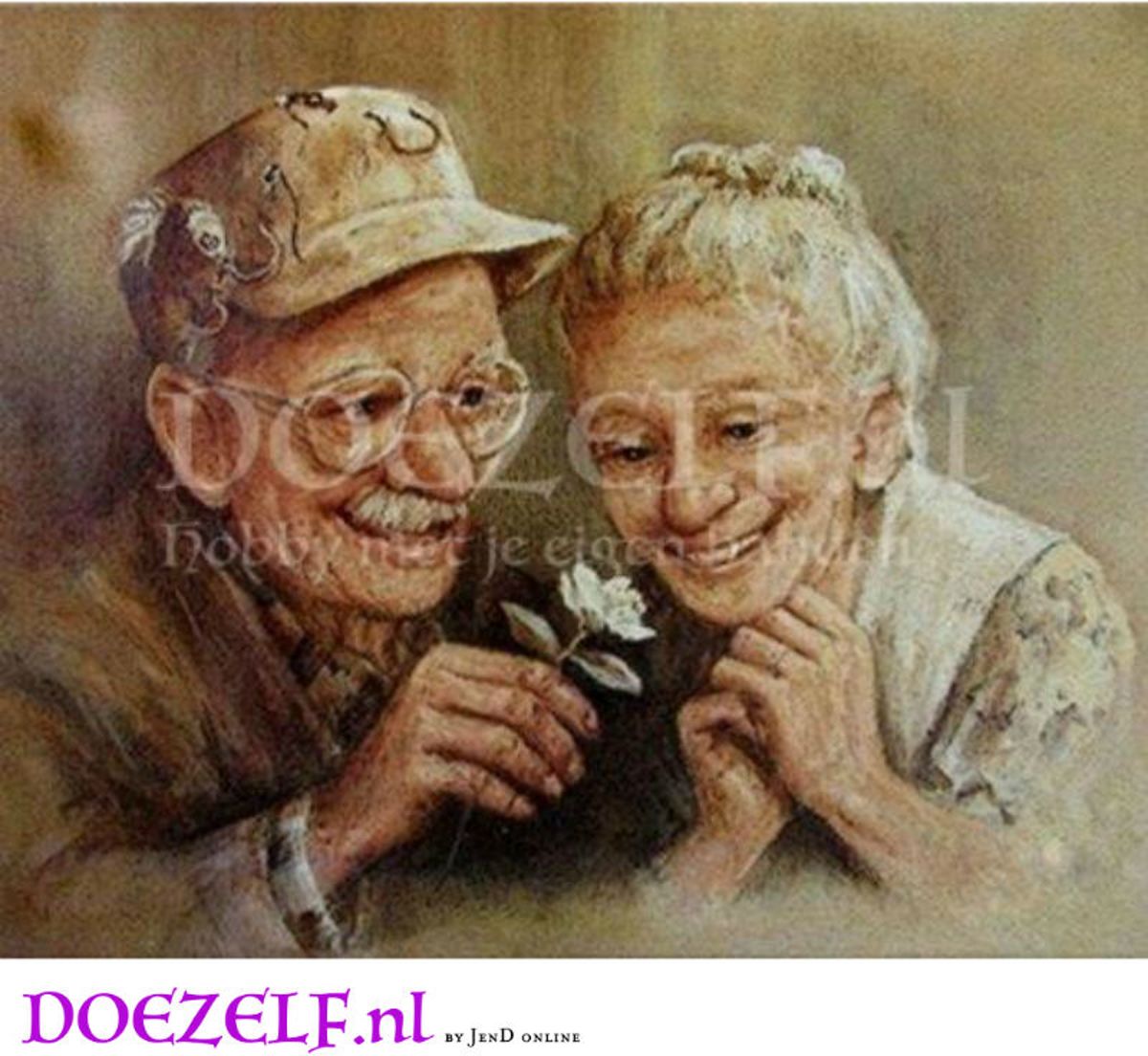 Diamond Painting Opa en oma met een madeliefje 30x40 (Volledige bedekking - Vierkante steentjes) knus lief diamondpainting