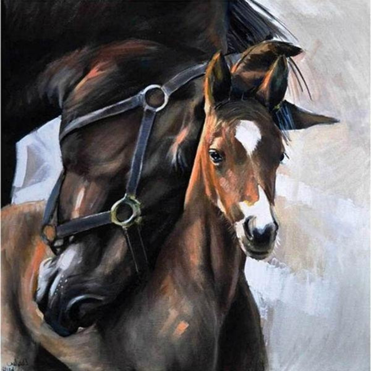 Diamond Painting Paard met veulen 25x25cm. (Volledige bedekking - Ronde steentjes) diamondpainting inclusief tools