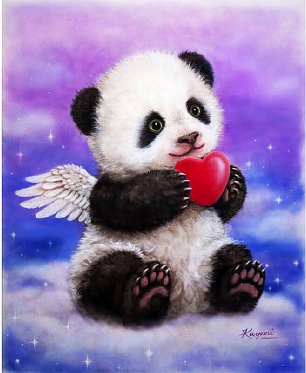 Diamond Painting Pandabeer met hart 25x30cm. (Volledige bedekking - Ronde steentjes) diamondpainting inclusief tools