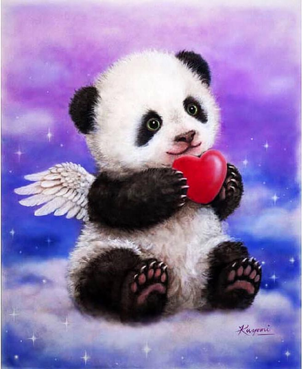 Diamond Painting Pandabeer met hart 40x50cm. (Volledige bedekking - Vierkante steentjes) diamondpainting inclusief tools