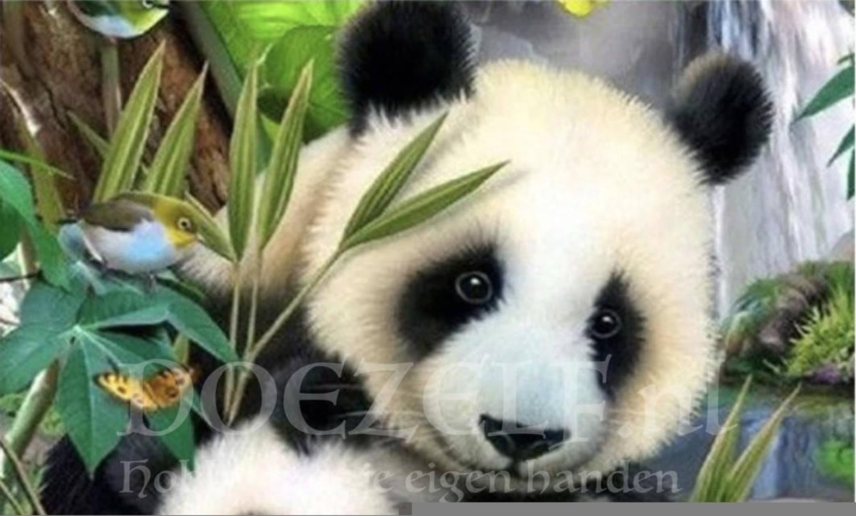 Diamond Painting Pandas tussen de bloemen 30x30cm. (Volledige bedekking - Ronde steentjes) diamondpainting inclusief tools