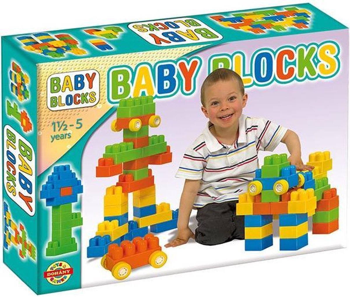 Doos met 24 blokken en 2 onderstellen Dohany Toys