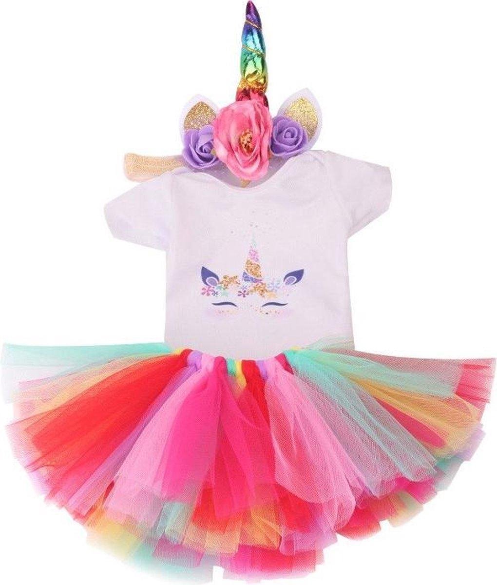 Dolldreams - Poppenkleding - Eenhoorn kleertjes voor pop tot 43 CM - Rompertje, Tutu & Diadeem