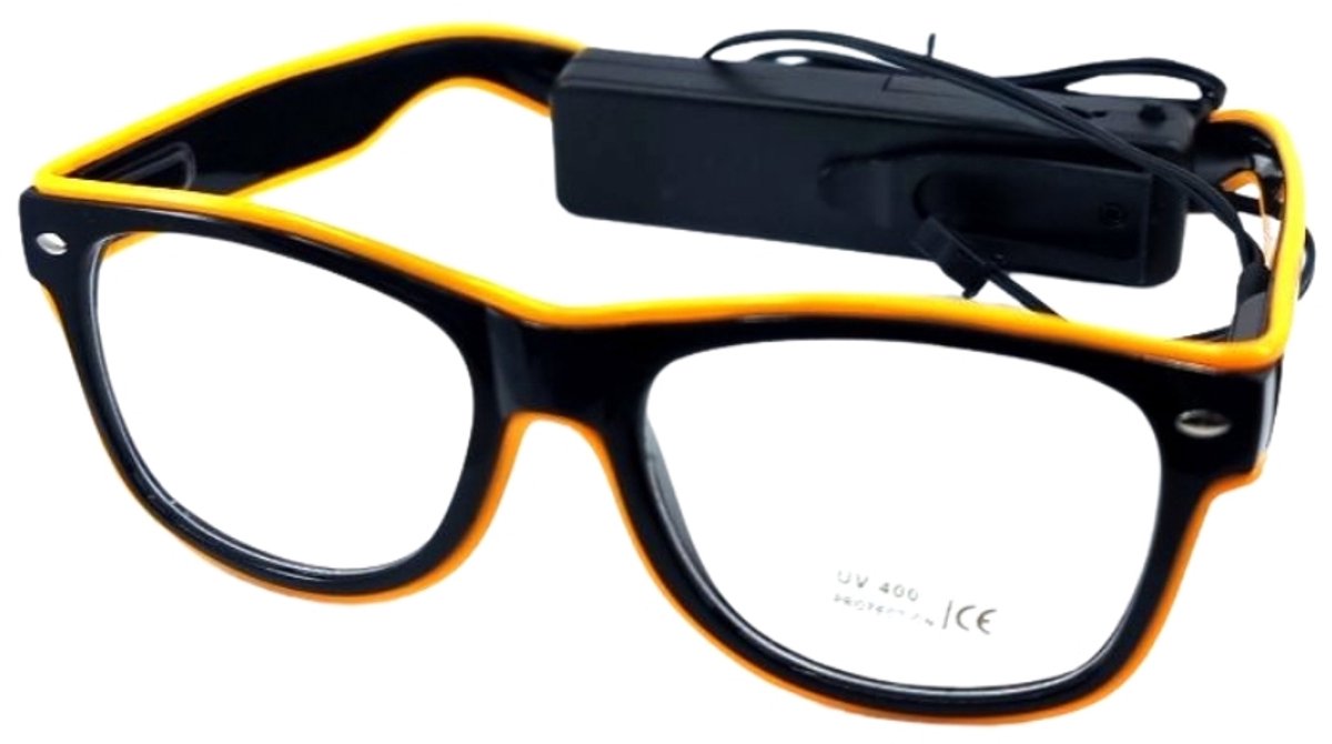   R&B LED Partybril – Geel – UV400 Neon - Batterij-Aangedreven Feestbril - Techno Party Glasses - Men & Women - Lichtgevende Bril - Bril met LED verlichting - Bril met Licht - Perfect voor Feesten & Bruiloften & Koningsdag