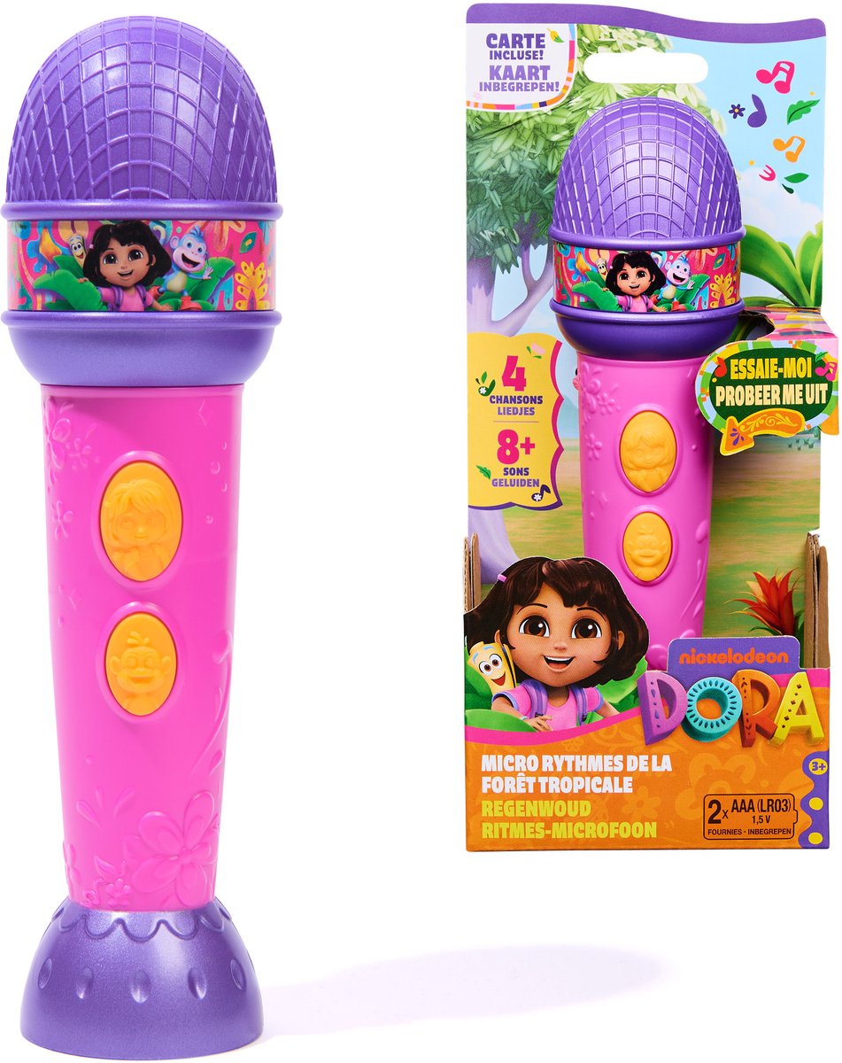 Dora, Regenwoudritmes-microfoon met muziek, geluideffecten en tweetalige zinnen