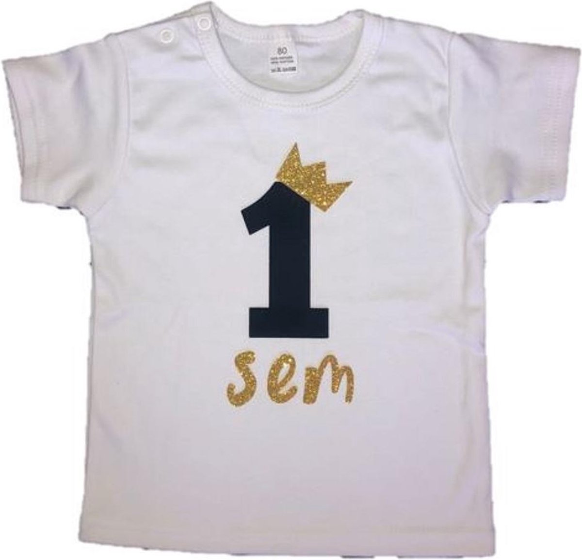 Jongensshirt, eigen naam, zwart/goud, 1 jaar, verjaardag