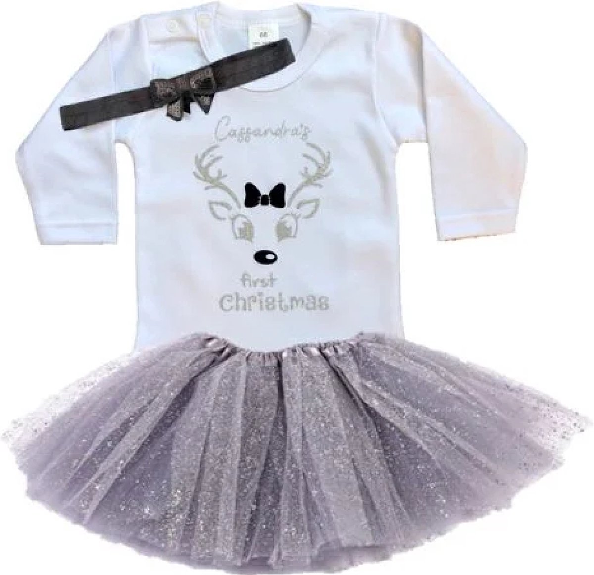 Kerst set-baby-kerstkleding-first christmas-eerste kerstmis-kleedje-rendier-eigen naam (mt 74)