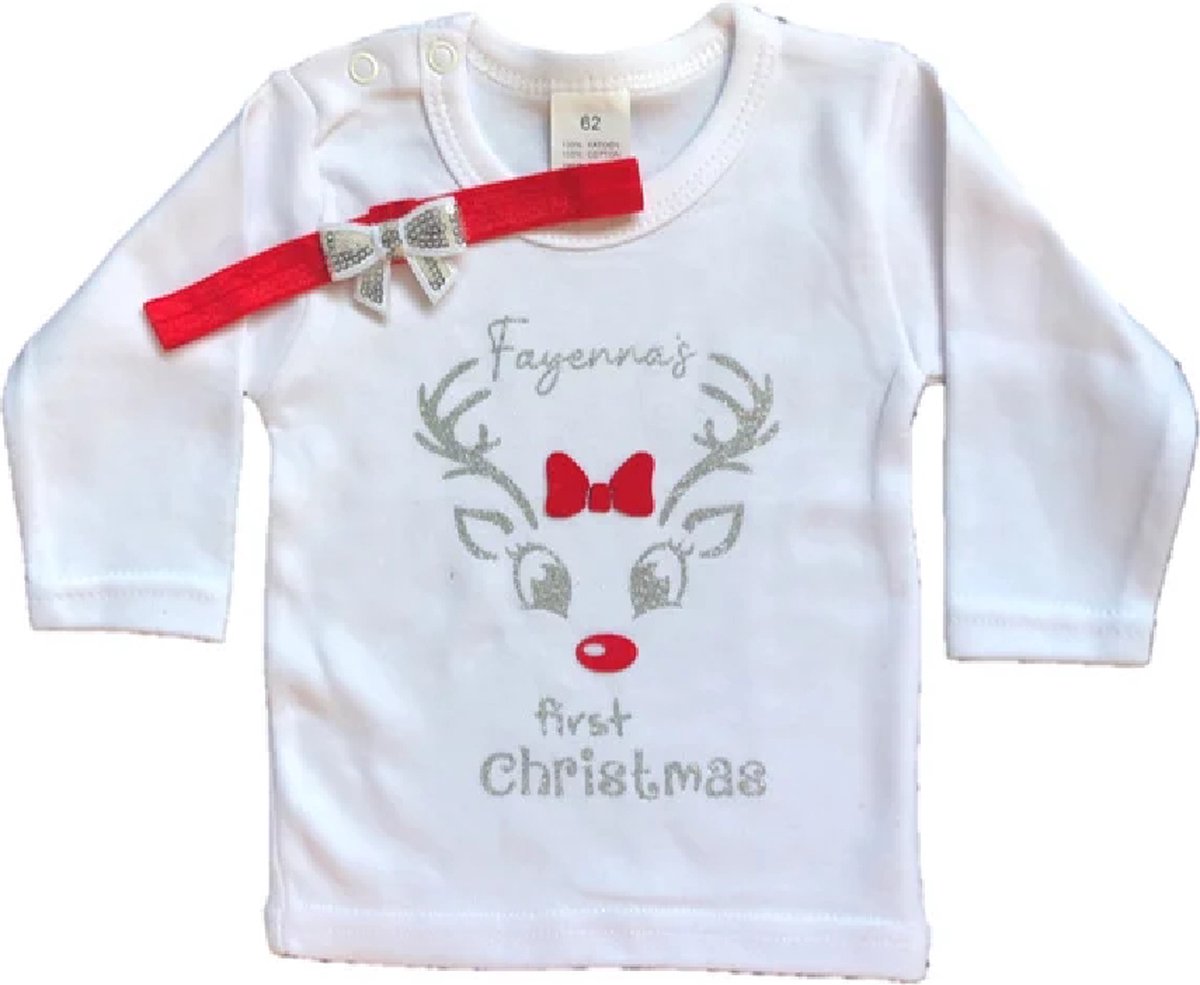 Kerst shirt-kerstkleding-baby-first christmas-eerste kerstmis-eigen naam (mt 68)