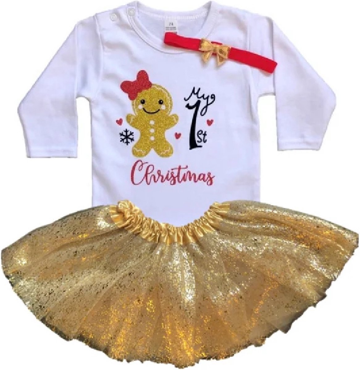 Kerstset-kerstkleding-meisje-baby-peperkoekvrouwtje-fotoshoot-eerste kerstmis (mt 86)