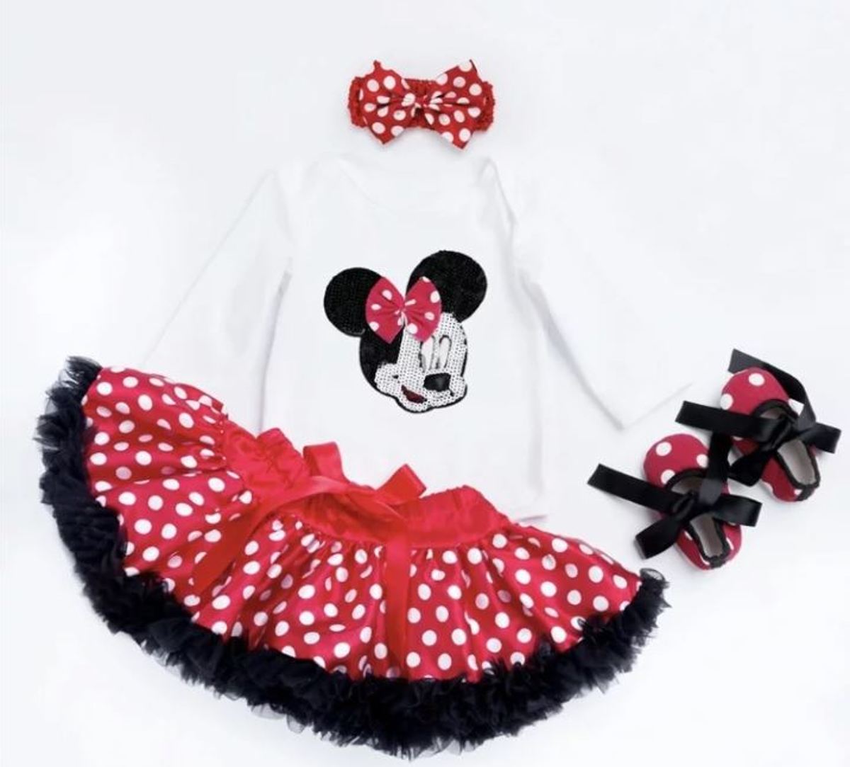 Minnie, Mouse, verjaardagset, (4 delig),rood,(maat 86/92)