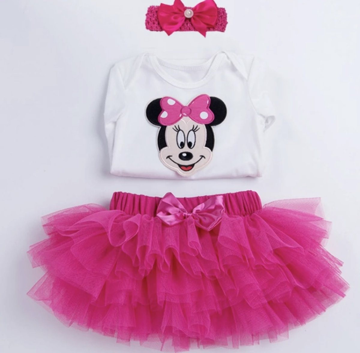 Minnie Mouse-verjaardagjurk-tutu- pink verjaardagset (3-delig maat80/86)