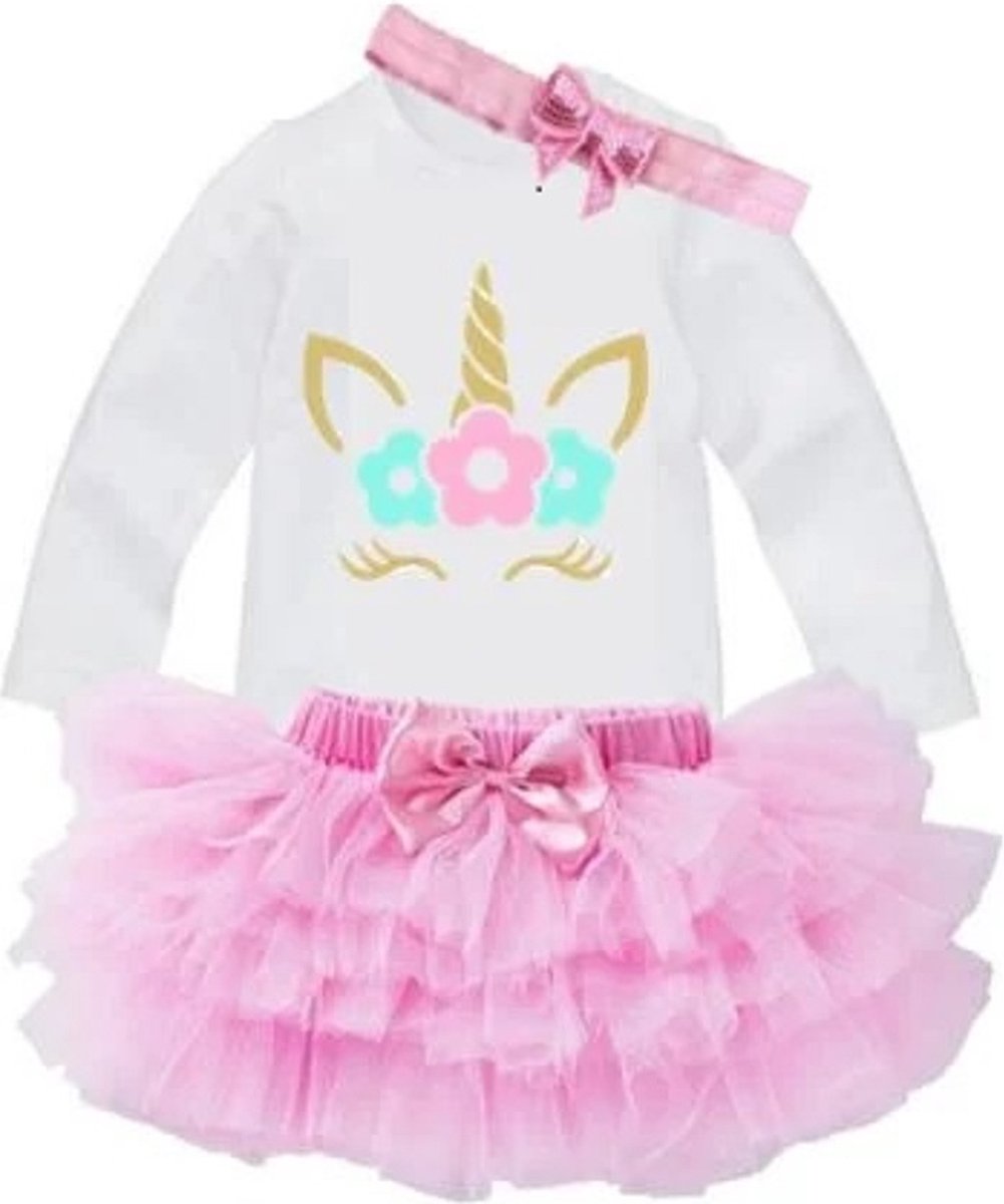 Tutu-set-unicorn-eenhoorn-feestjurk-kleedje-roze (mt 80)