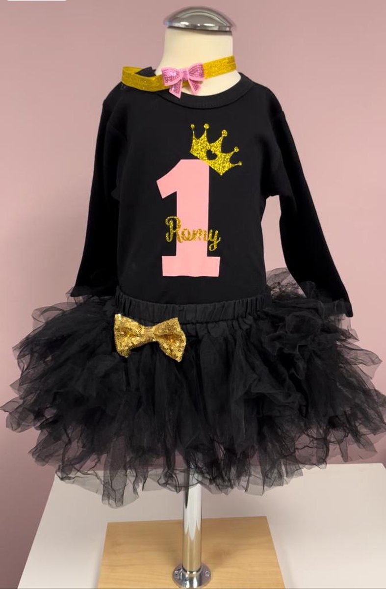 Verjaardag set-verjaardag outfit-kleedje-1 jaar-eigen naam-eerste verjaardag-verjaardag jurk-feestkleding-meisje-girl-birthday-cakesmash-jarig-set Belle (mt 86)