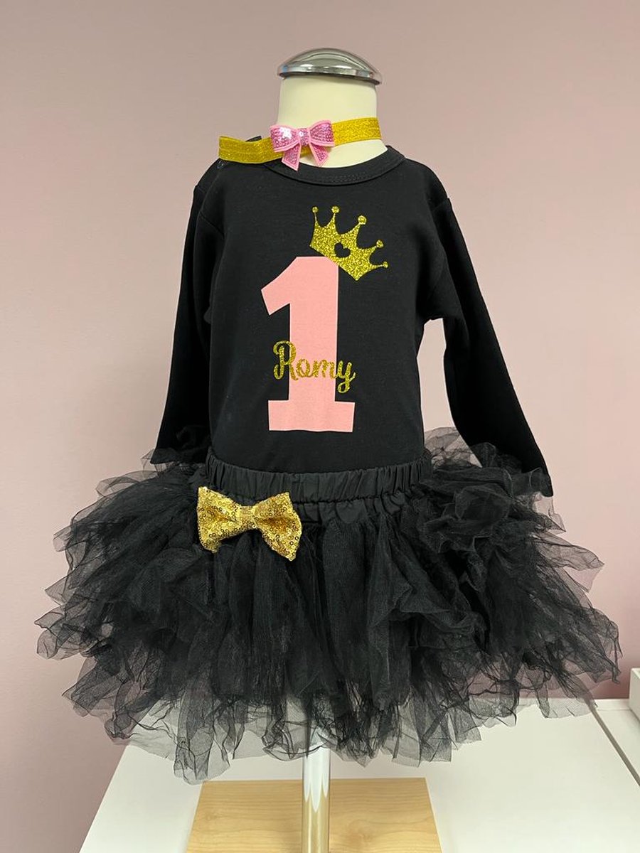 Verjaardag set-verjaardag outfit-meisje-tutu-1 jaar-eerste verjaardag-kleedje-verjaardag jurk-cakesmash-themafeest-feestkleding-kinderverjaardag-set Belle (mt 80)