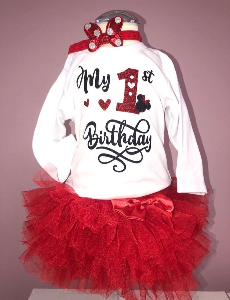 Verjaardagset-1 jaar-first birthday-kleedje-tutu-Minnie Mouse (mt 86)