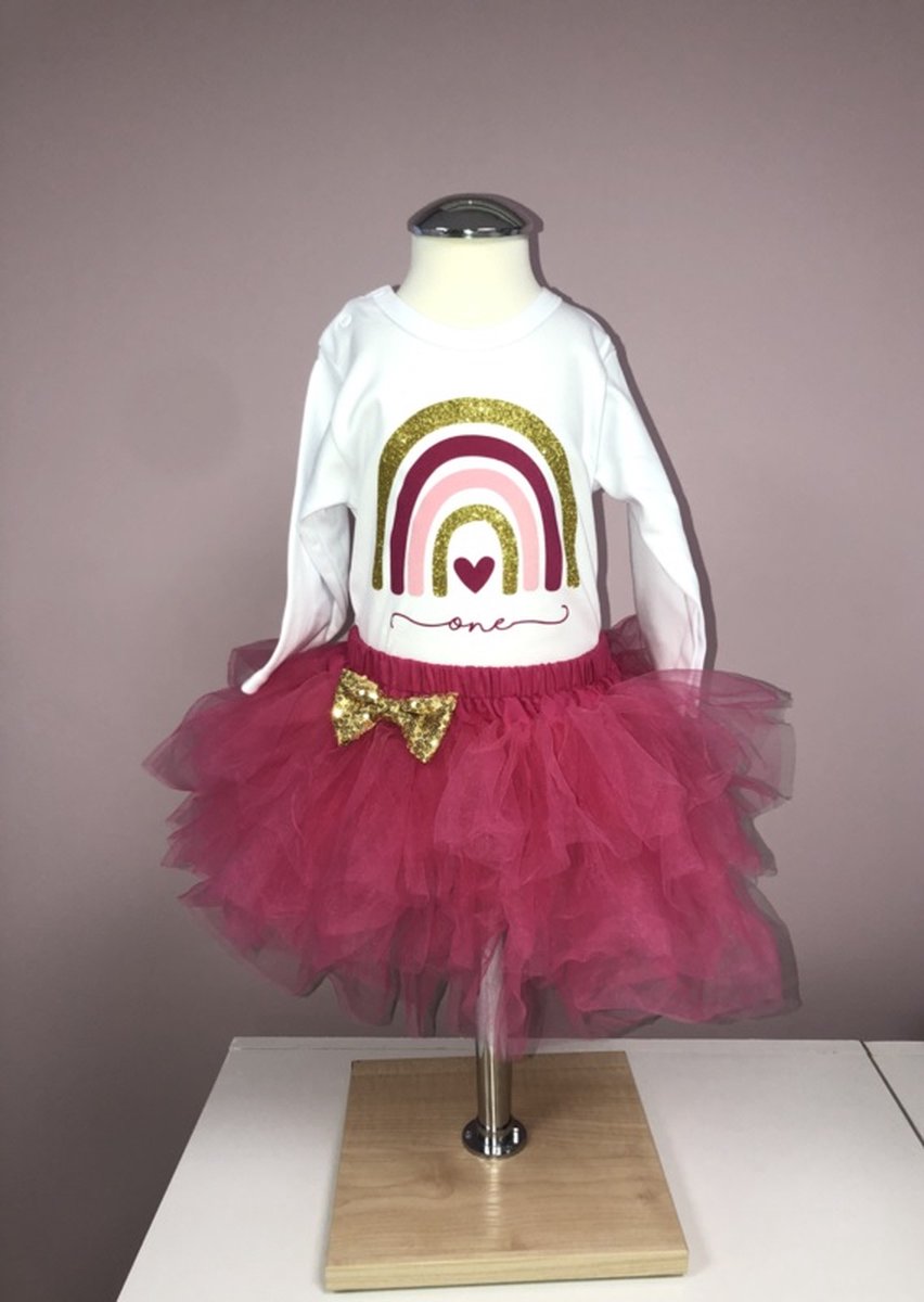 Verjaardagset-birthday-tutu-pink-regenboog-kleedje-rainbow-one-eerste verjaardag (mt 74)