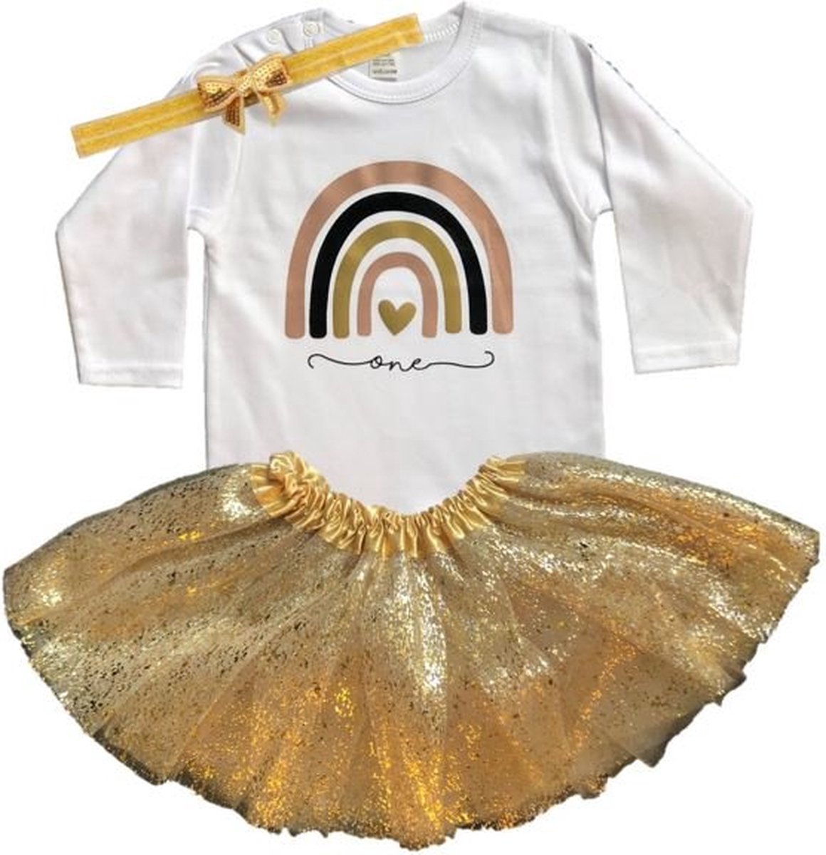 Verjaardagset-tutu-regenboog-goud-one-eerste verjaardag-1 jaar (mt 74)