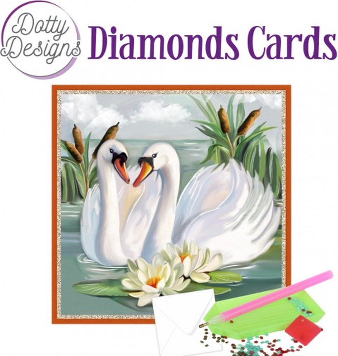 Diamond painting kaart Dotty Designs Diamond Cards - White Swans