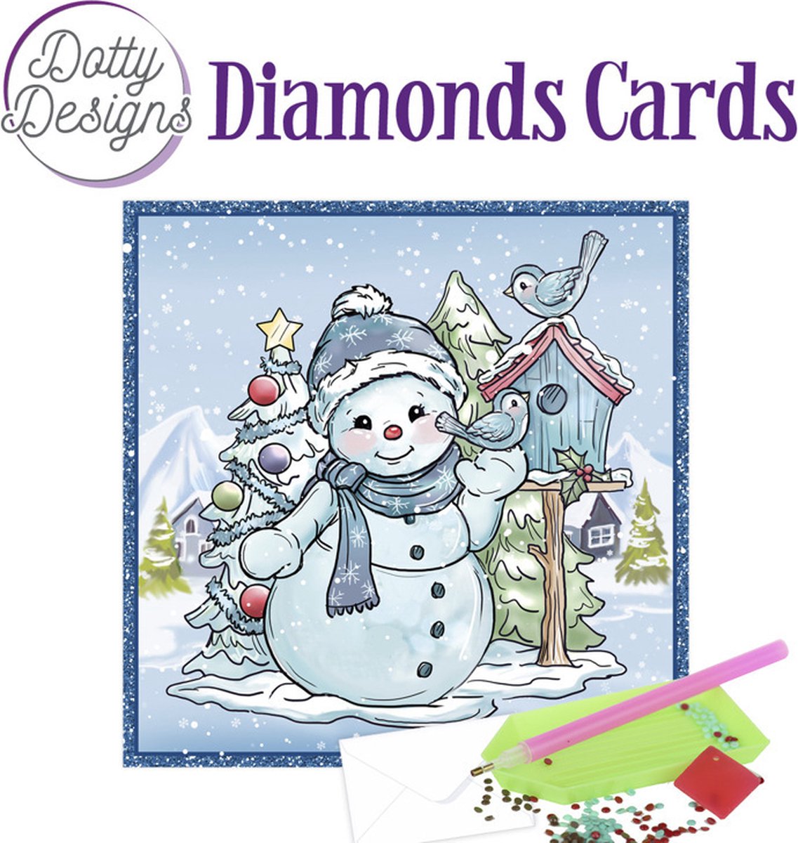 Dotty Designs Card - Snowman with Birds - Diamond painting