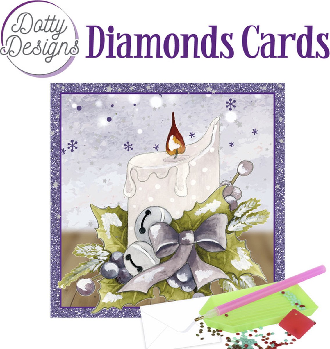 Dotty Designs Diamond Cards - Candle with Purple Bow