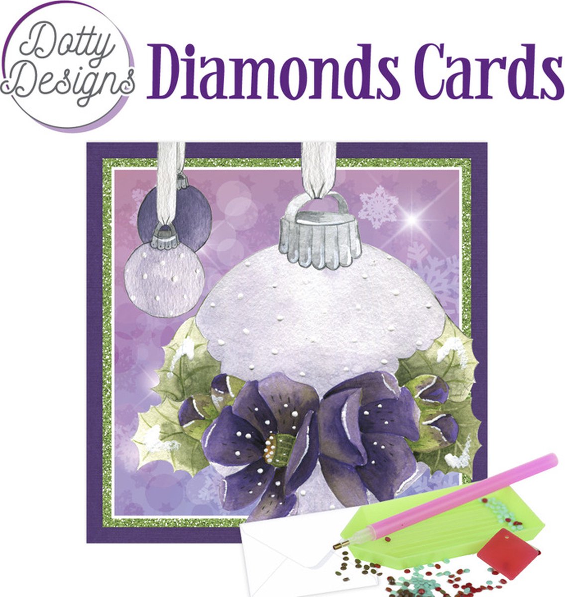 Dotty Designs Diamond Cards - Christmas Bauble in Purple