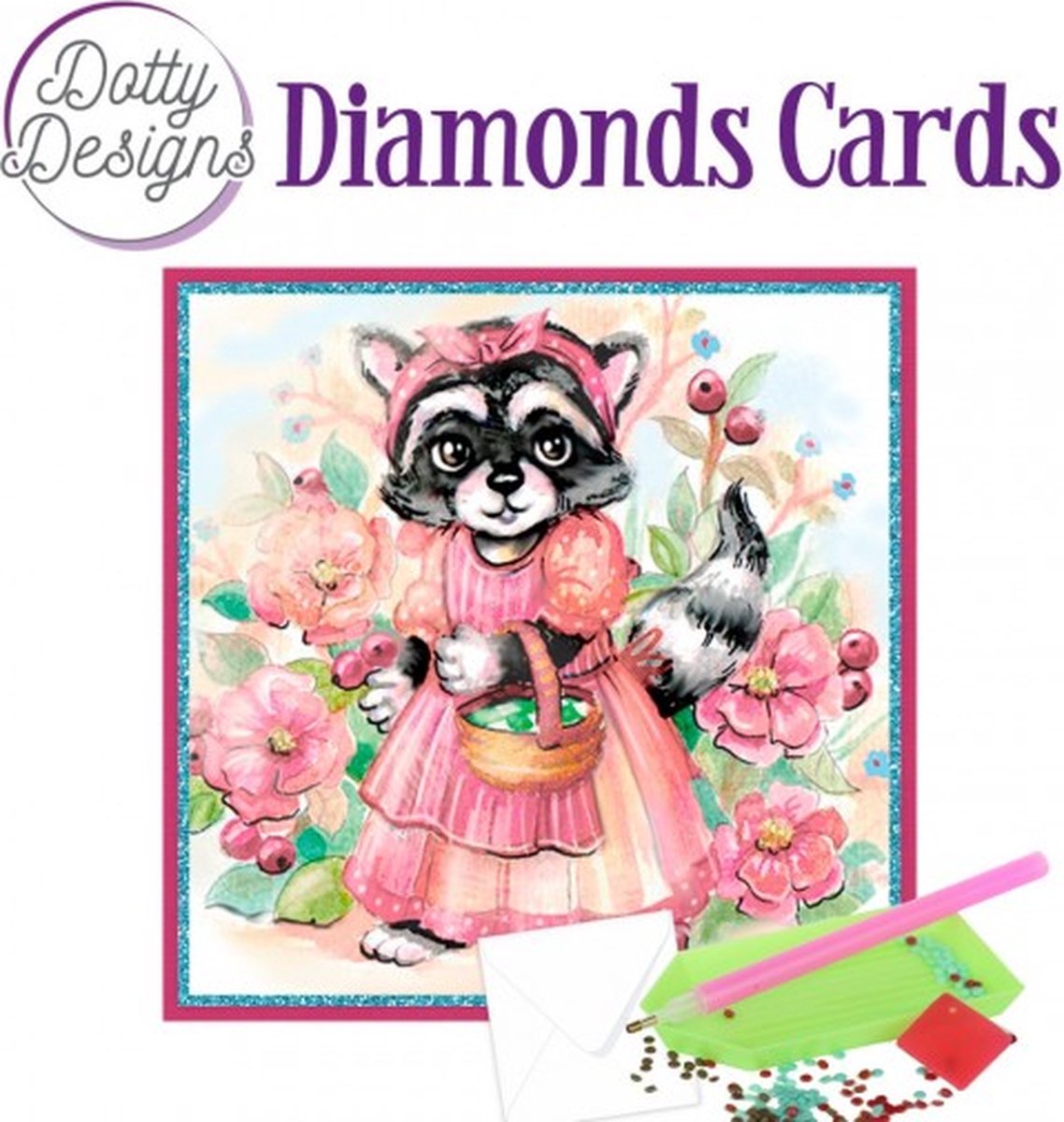 Dotty Designs Diamond Cards - Raccoon in dress