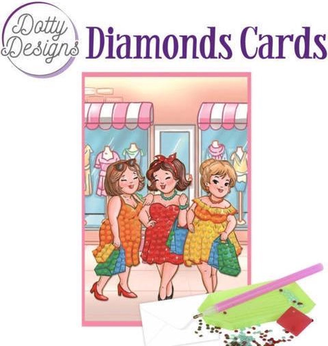 Diamond Painting Wenskaart Bubbly Girls Shopping