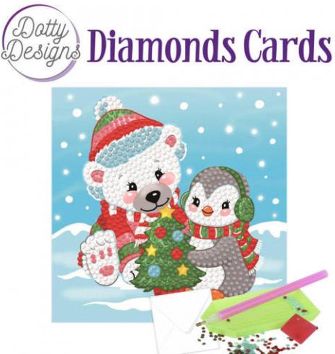 Dotty Designs Card - Kerstbeer met pinguin - diamond painting