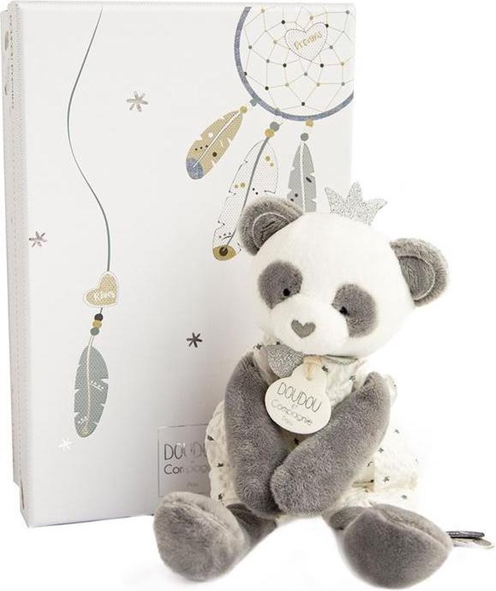 DouDou Panda knuffel zilver in cadeau verpakking DC3540