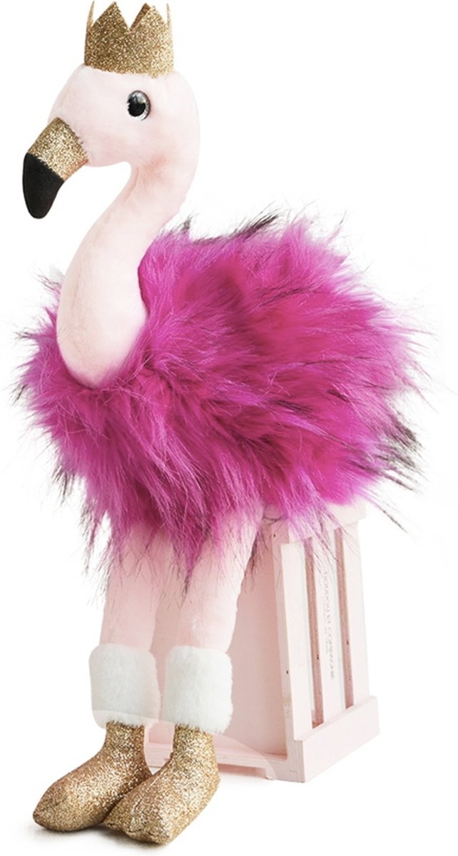 Roze Flamingo knuffel 45 cm, Flamingo knuffel, Flamingo knuffel roze met goud, Dou Dou et Compagnie