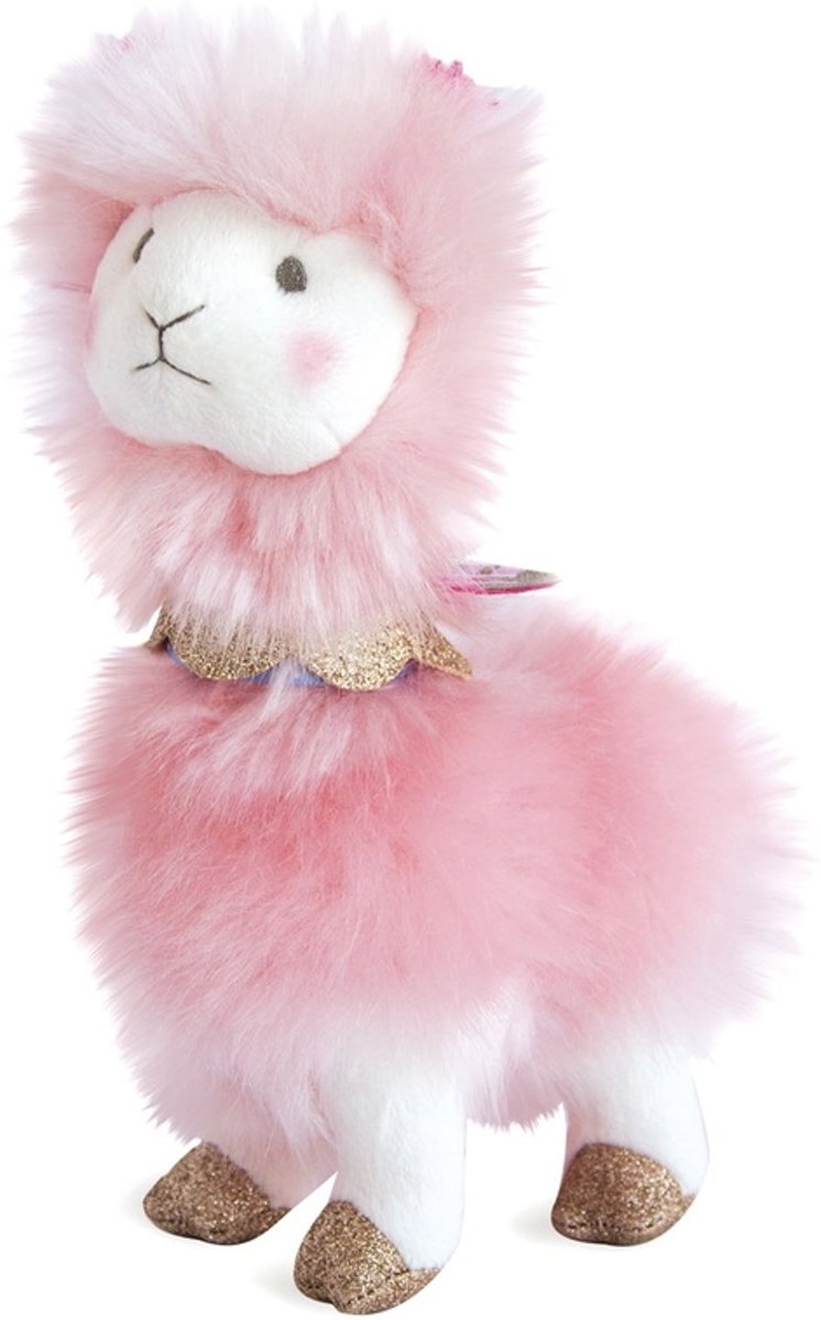 Roze Lama knuffel roze met goud, lama knuffel, lama 20 cm, Dou Dou et Compagnie