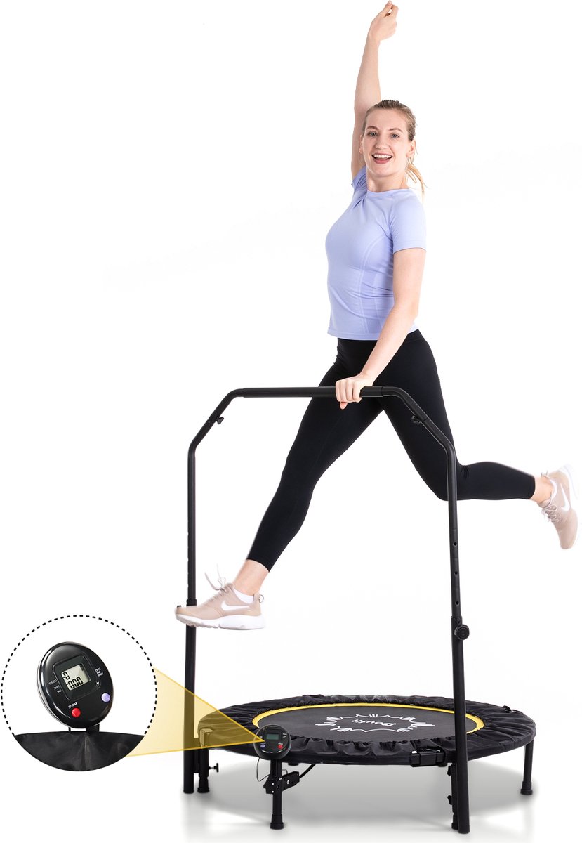 Doufit Mini Fitness Trampoline - Kleine Trampoline – Sport Trampoline - met 4 in hoogte verstelbare handgrepen - voor binnen en buiten - Max. 150kg - zwart