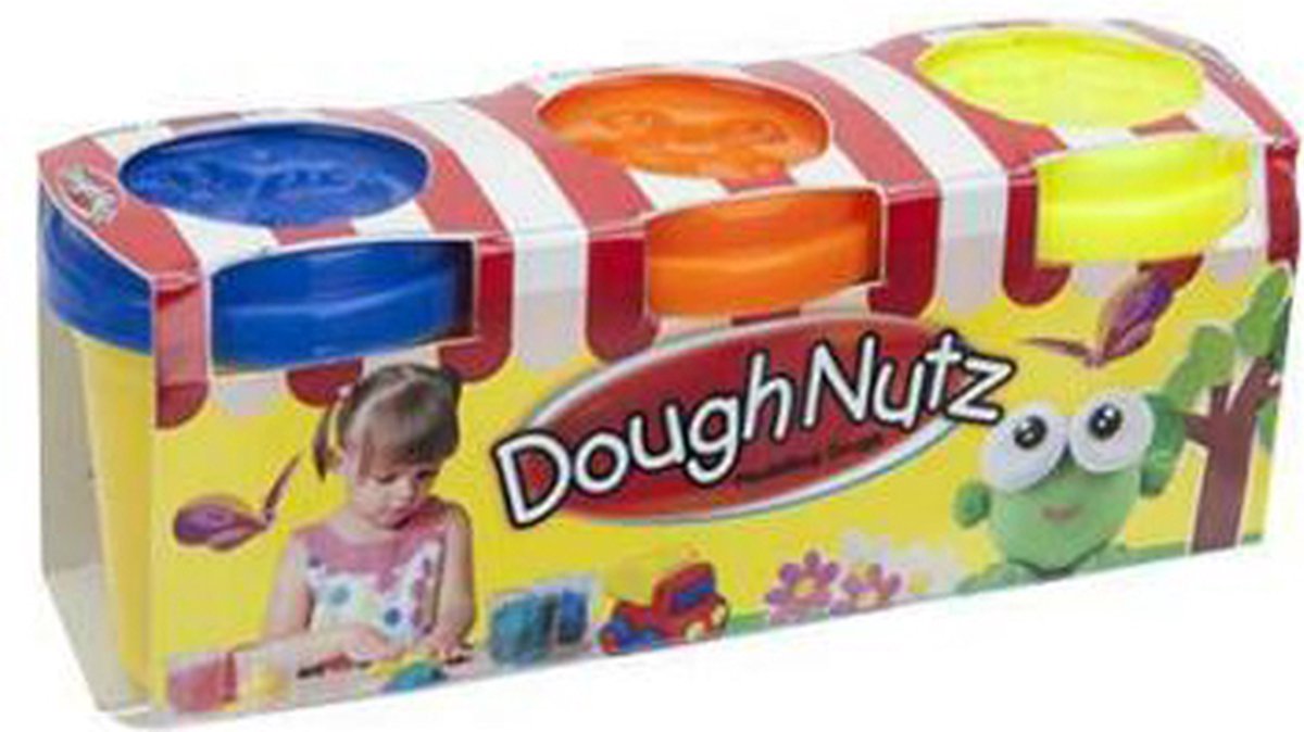 Dough Nutz Play Dough Pot Of 3 50g Tubs Of Dough Blue Orange Yellow