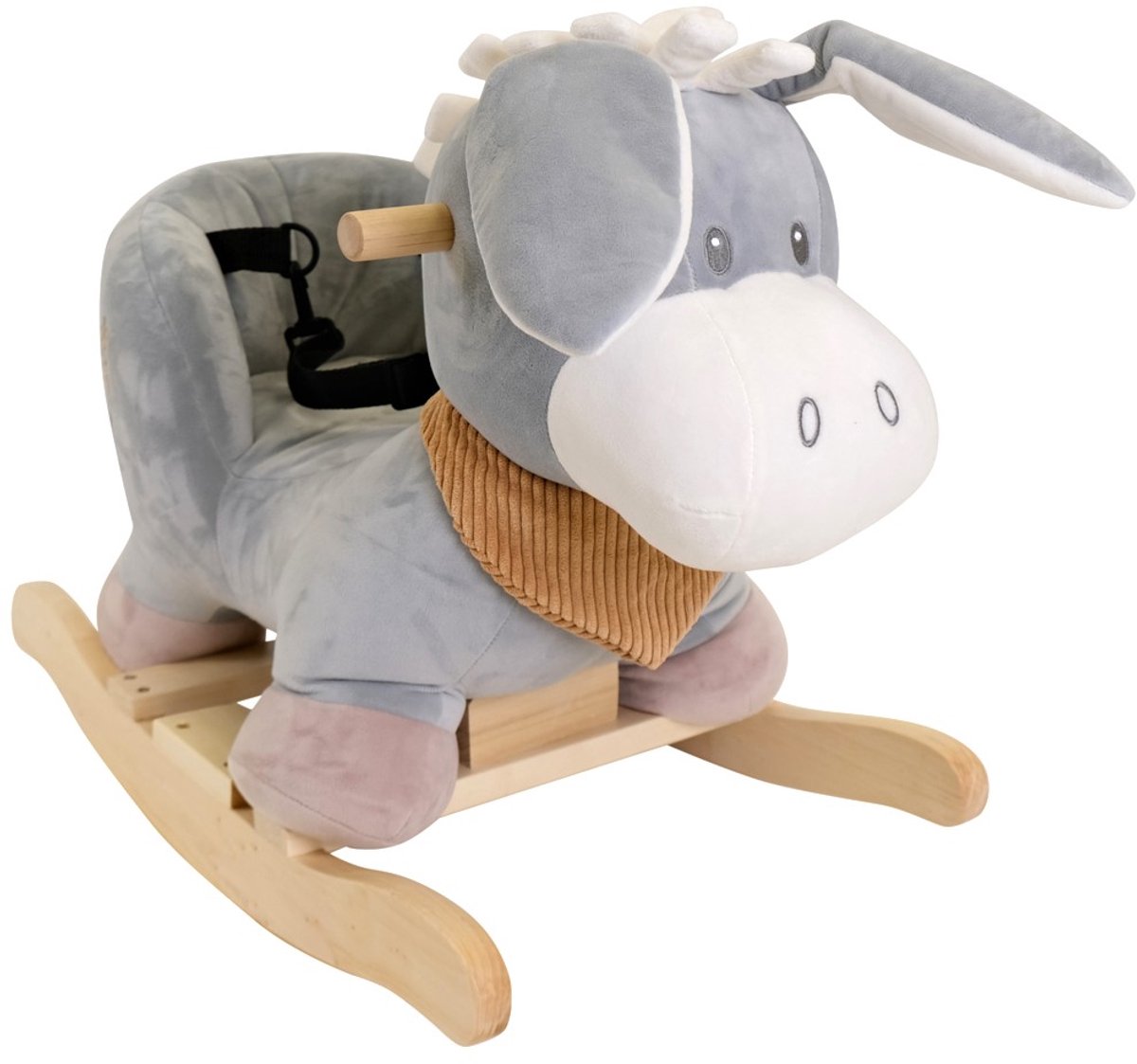   Hobbelpaard Hobbeldier Pluche Ezel vanaf 10 maanden - Voor Jongens en Meisjes - Houten Onderstel