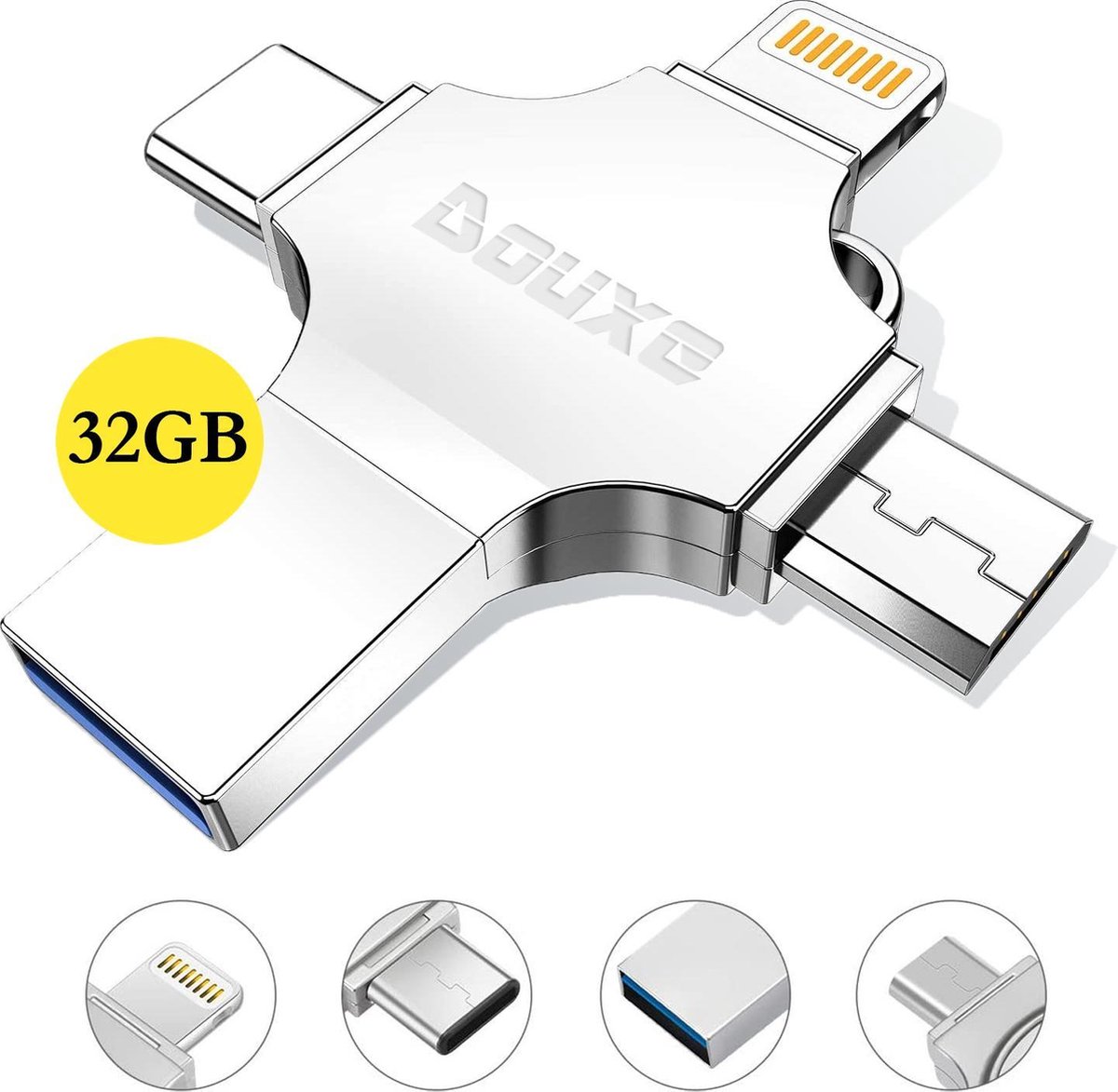 USB Stick 32GB - Flashdrive iPhone / iOS / Android 32GB - Flash Drive 4 In 1 - Douxe T03