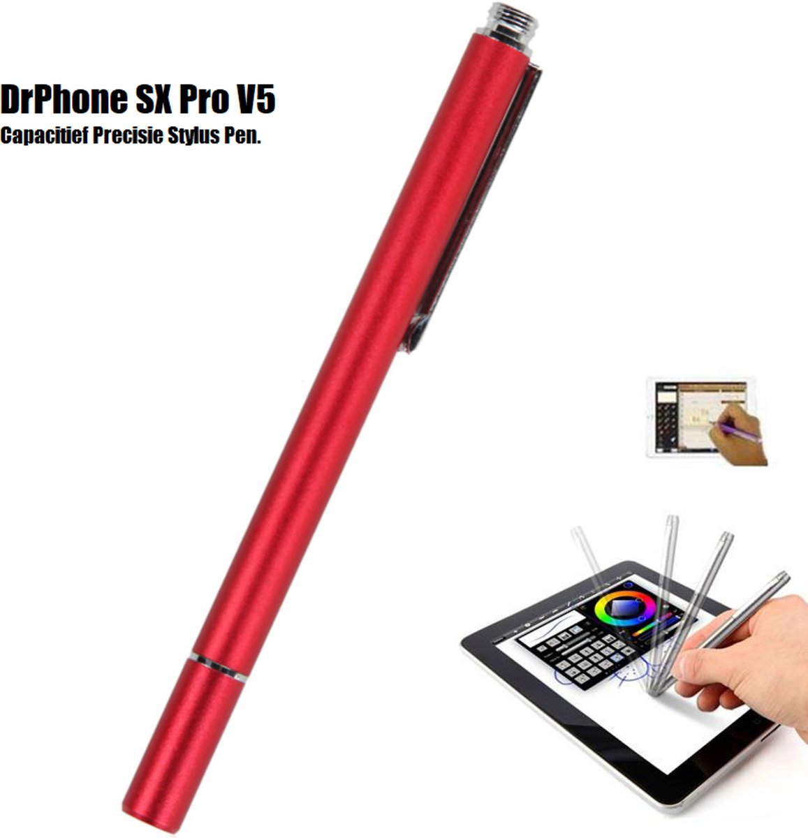 DrPhone - SX Pro V5 Premium Stylus Pen Precisie Disc Capacitief - Geschikt voor Smartphones en Tablets zoals Apple iPad Pro / iPhone / Samsung Tab etc - Scarlet Rood